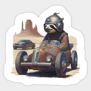 a sloth racing a car across the desert Sticker